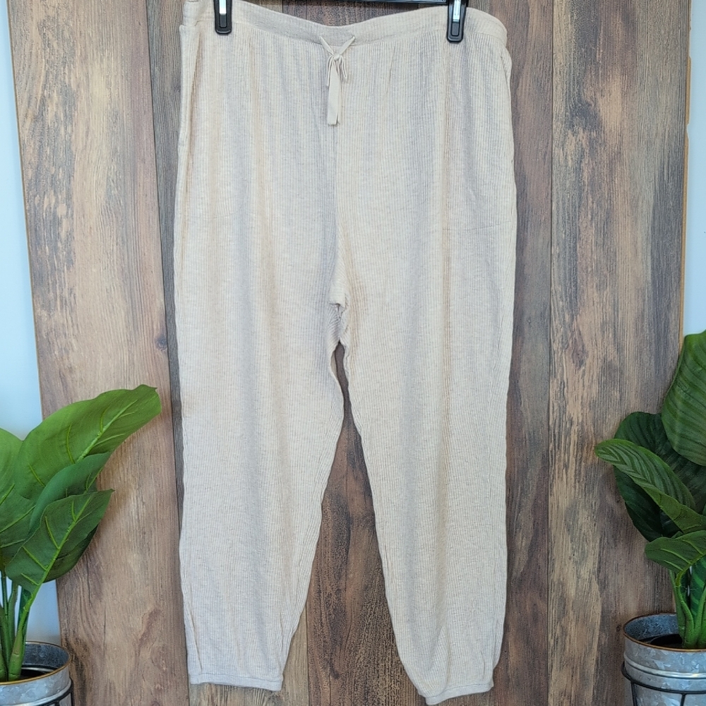 Auden Beige Ribbed Elastic Waist Lounge Joggers XXL         W221